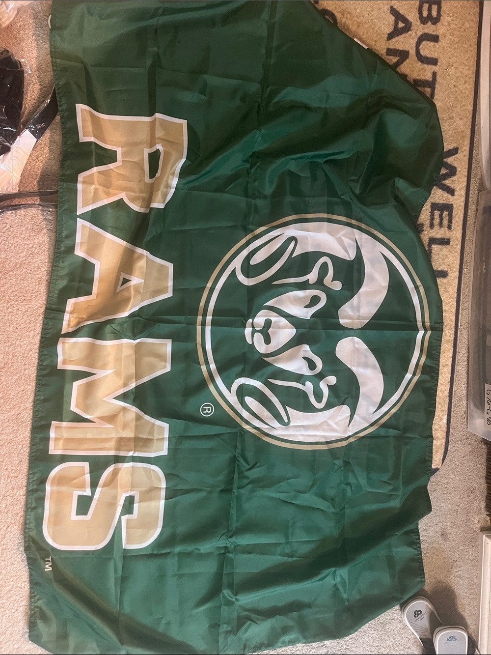 Wincraft Green and Cream Rams Logo Flag